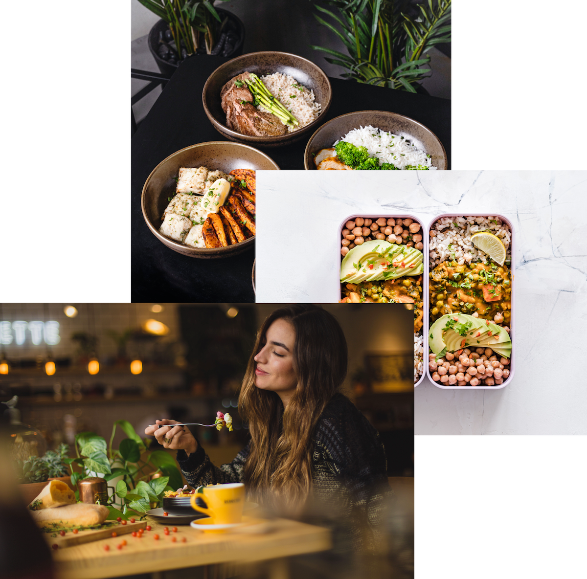 woman with food and bowls of food on table